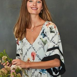 White House Black Market Butterfly Design Kimono Top